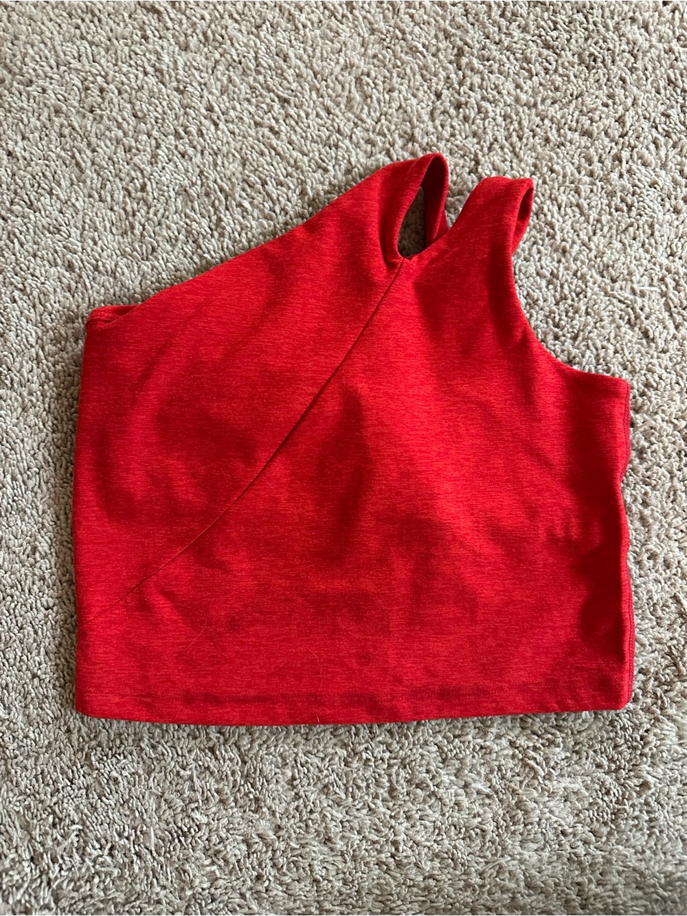 Beyond Yoga Red One-Shoulder Asymmetric Cropped Tank.